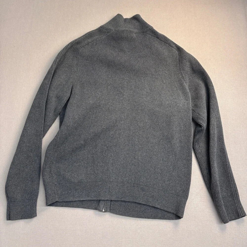 Banana Republic Mens Gray Ribbed Full Zip Mock Neck Cardigan Sweater Large 2344
